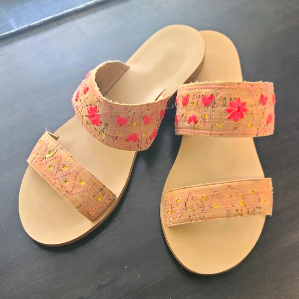 Jack Rogers Adair Embroidered Neutral Slip On Sandals